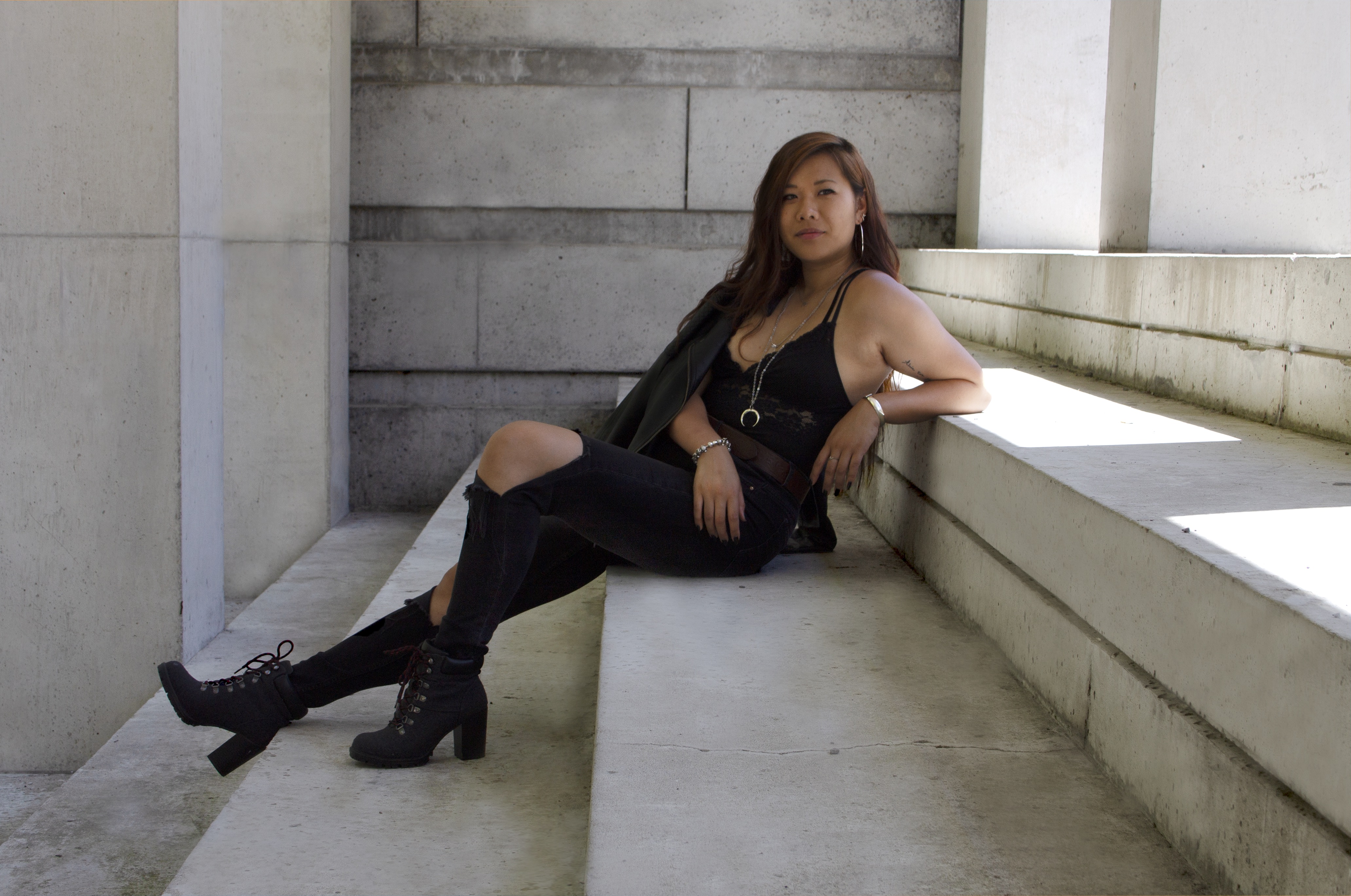 jenn sitting on stairs